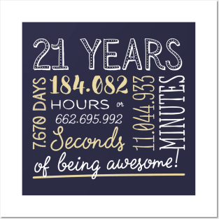 21st Birthday Gifts - 21 Years of being Awesome in Hours & Seconds Posters and Art